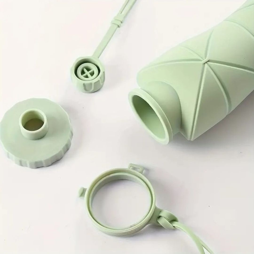 Sticlă apă pliabilă, Ecarla, silicon, 600ml, verde, fără BPA, ușor de transportat